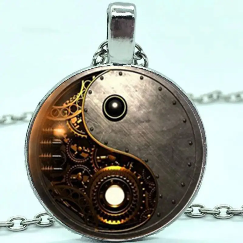 Čar steampunk yin in yang foto tai chi ogrlica chrysoprase stekla, ogrlico, obesek, najboljše darilo za moške in ženske
