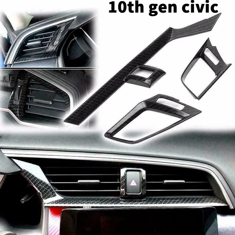 3X Ogljikovih Vlaken nadzorna plošča AC Zraka Vent Vtičnico Kritje za Honda Civic Sedan 2016-2020