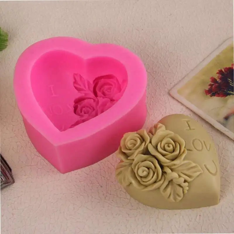 3D Silikonski Milo Plesni Srce Ljubezni Rose Cvet Čokolada Plesni Sveča Polimerne Gline Plesni Obrti DIY Obrazci Za Milo Osnovno Orodje