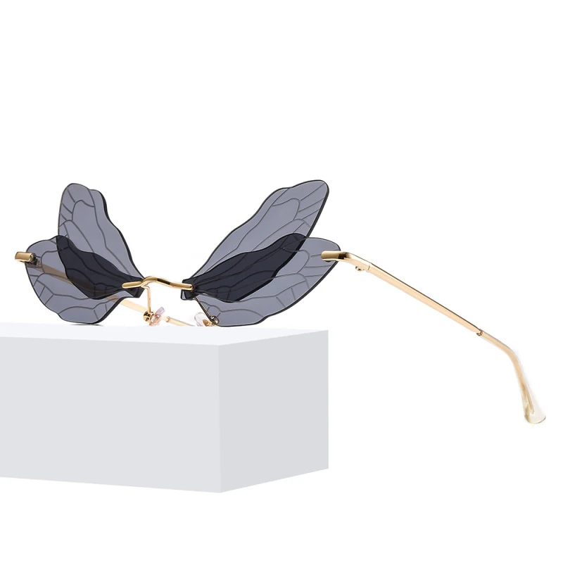 Moda Rimless Dragonfly Krilo sončna Očala Ženske Letnik Jasno Ocean Leče za Očala Moških Roza Rumena Očala za Sonce Odtenki UV400