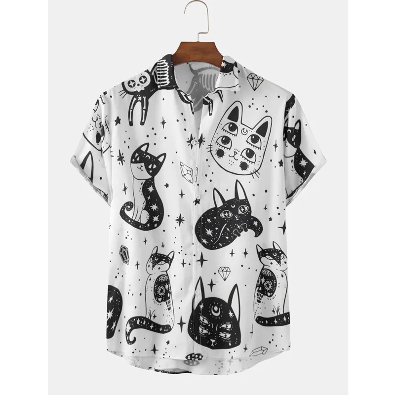 Hawaiian Majica Za Moške 2021 Nov Modni Smešno Povzetek Mačka Vzorec Tiskanja Kratek Rokav Svetlobe Srajce Plus Velikost 5XL 6XL