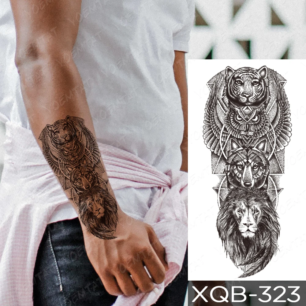 Nepremočljiva Začasni Tattoo Nalepke Lev Volk Krila Fox Tetovaže Križa Molitev Živali Body Art Roko Ponaredek Rokav Tattoo Ženske