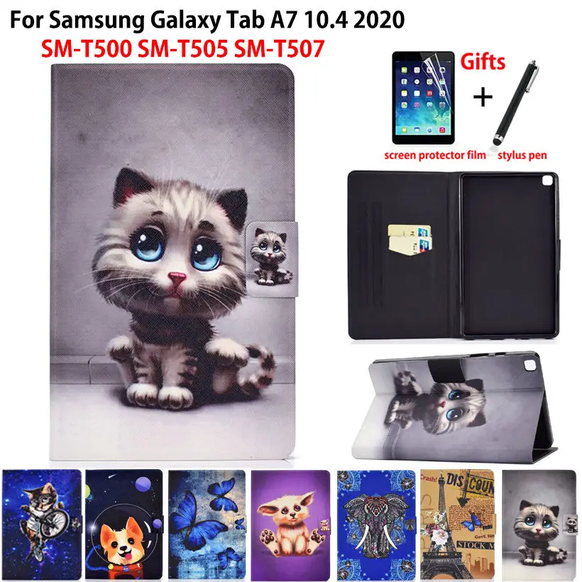 Funda Za Samsung Galaxy Tab A7 Primeru Zajema 2020 10.4 T500 SM-T500 SM-T505 Luštna Mačka Živali Silikonski PU Usnje Coque Lupini +Darilo