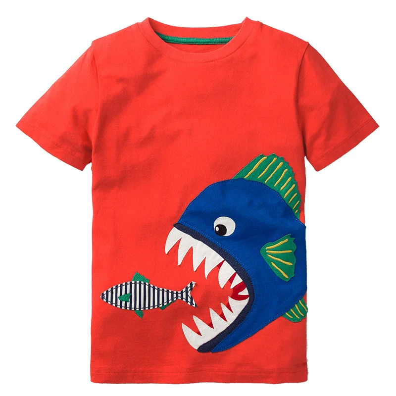 Malo Maven 2021 Poletje Fantje Rdeče Tshirt z morskega Psa in Tiddler Novih Modnih Oblačil za Otroke od 2 do 7 Let