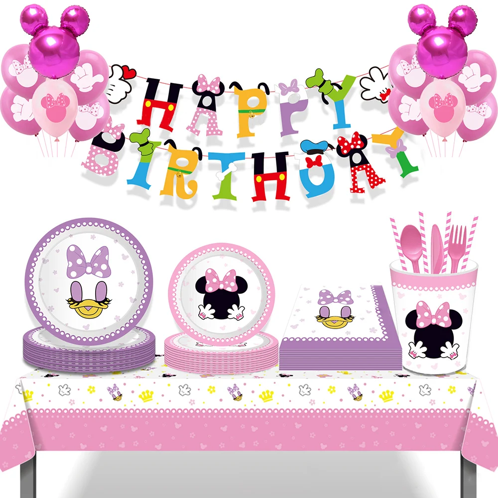 Disney Mickey Minnie dekle otroka, krst, rojstni dan, praznik namizna 8 osebnih papir plošče svileni papir skodelice stranka dekor
