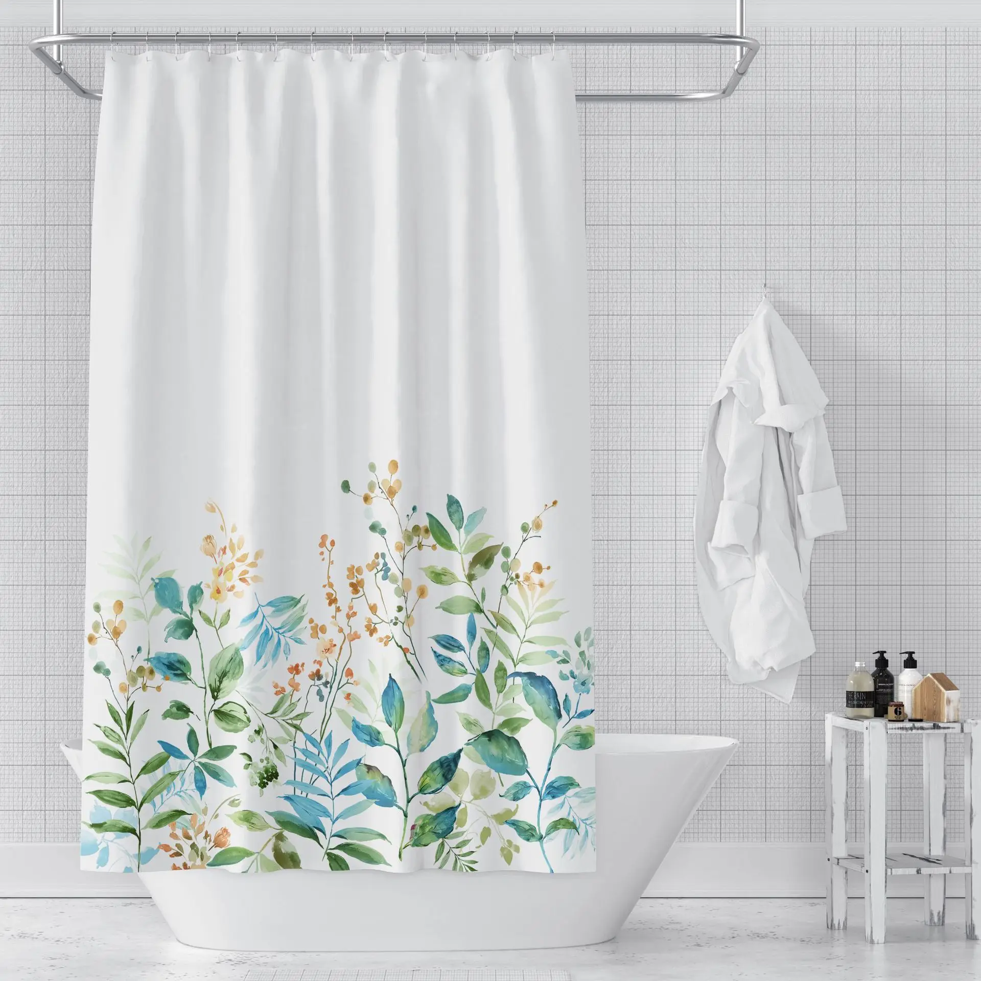 Tropsko zelena rastlina, listi 3D tiskanje nepremočljiva tuš zavesa poliester kopalnica dekoracijo s kavljem zavese