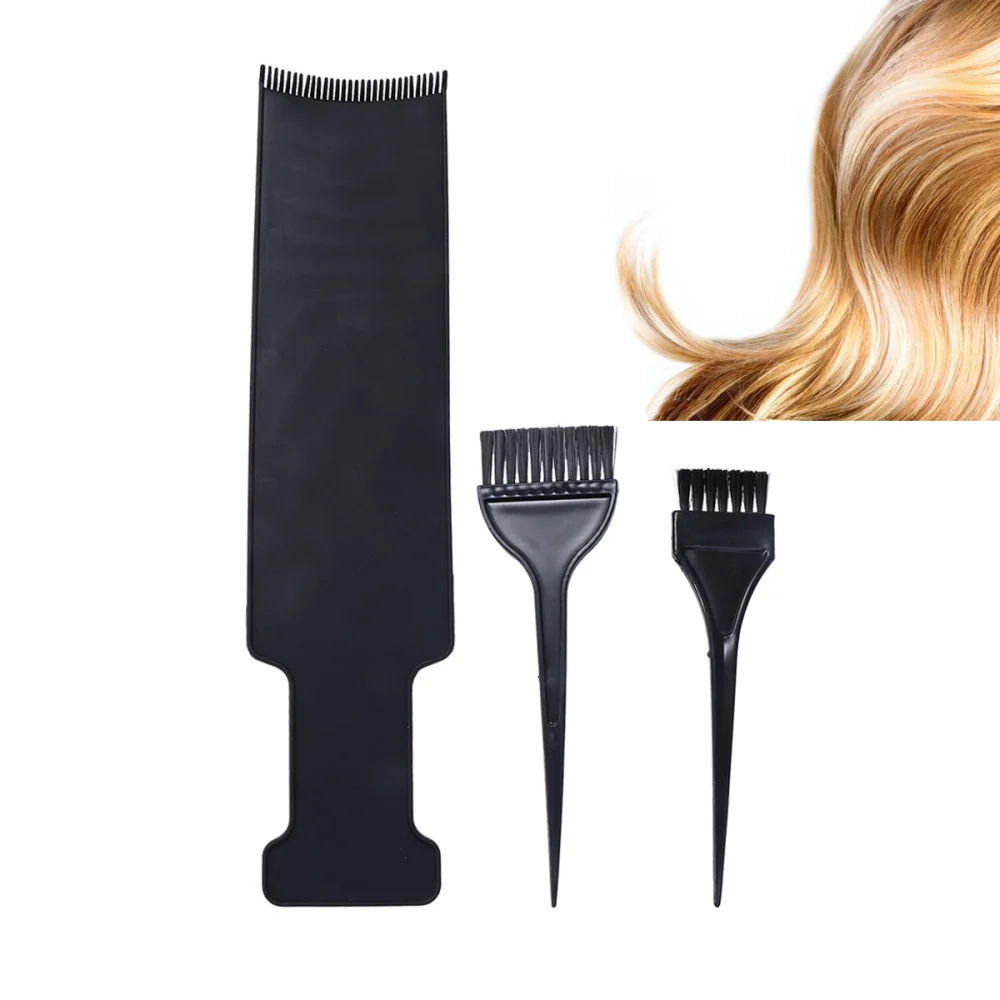 3pcs Dolgo Odbor za Barvanje Las Glavnik Hairbrush s Čopiči za Barvanje DIY Frizerski Odtenek Las Brush Tool (Black)