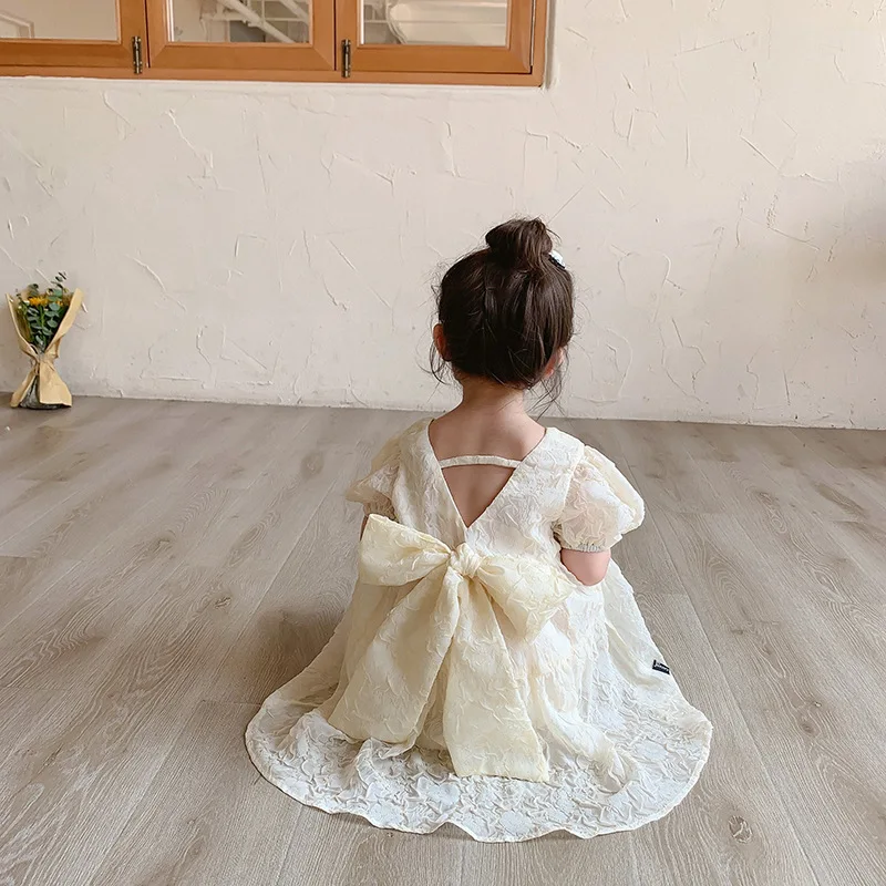 Malčka Baby Dekle Dojenčka Princesa Šifon Obleko Baby Dekle Poročno Obleko Otroci Stranka Vestidos Otroka Rojstni Dan Backless Lok Obleke