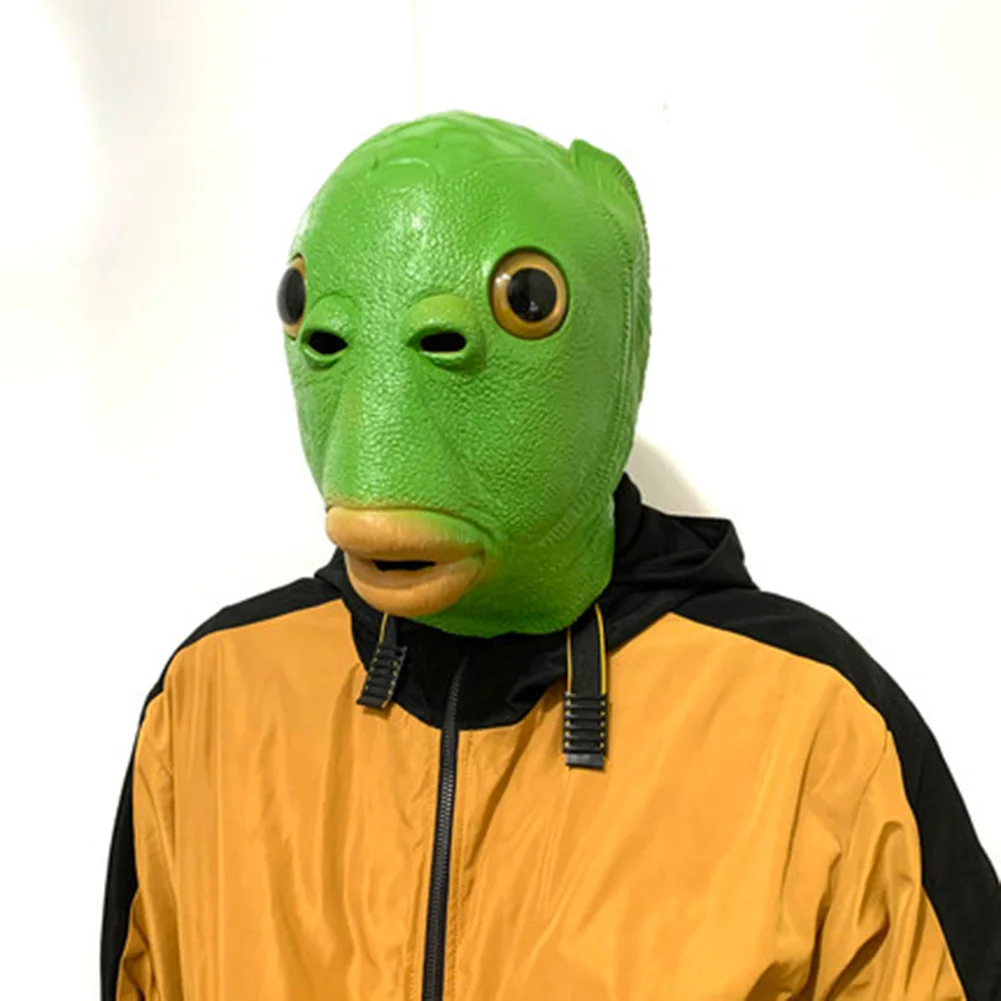 Eraspooky 2021 VROČE Smešno Zelena Ribe Vodja Maske Cosplay Halloween Kostum Za Odrasle Purim Xmas Party Rekviziti Živali iz Lateksa Pokrivala