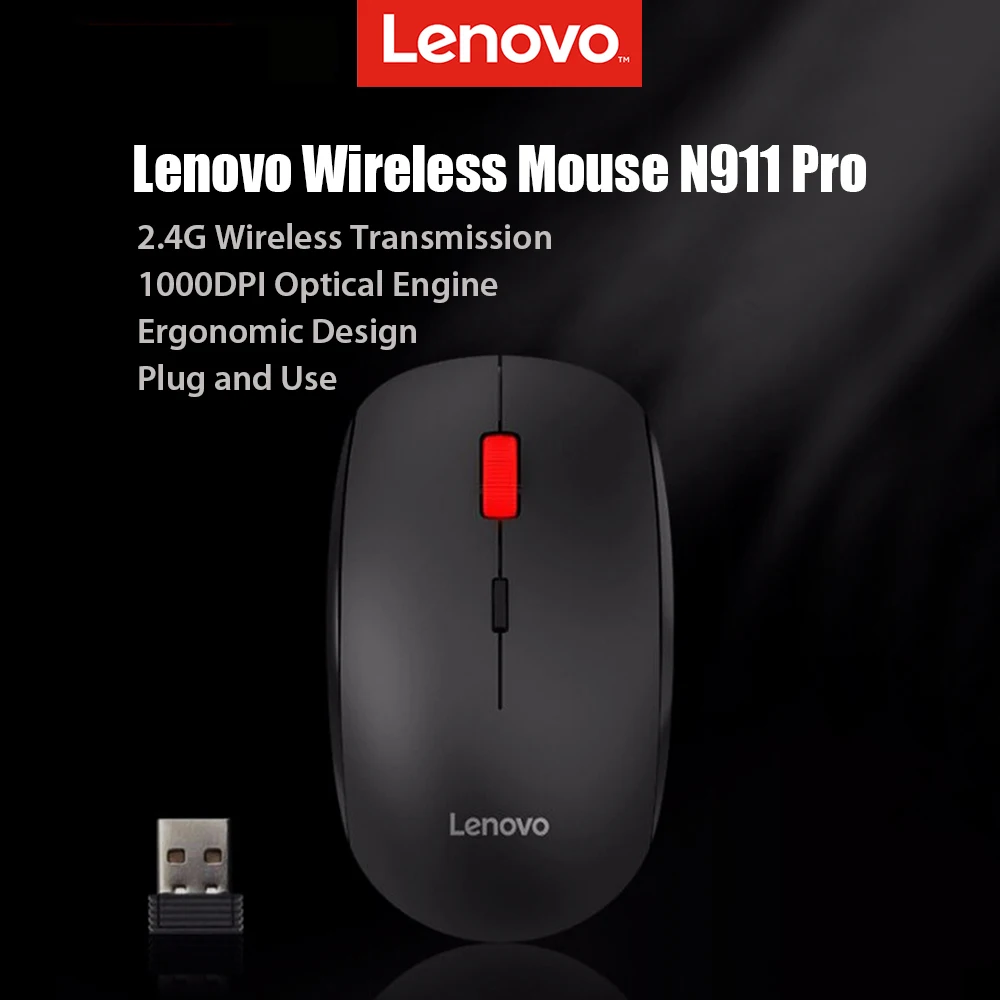 Lenovo N911 Pro 2.4 G Wireless Mouse 1000DPI En Gumb Storitve Prenosni Izklop USB Optična Miška Za PC Računalnik Prenosni računalnik Office