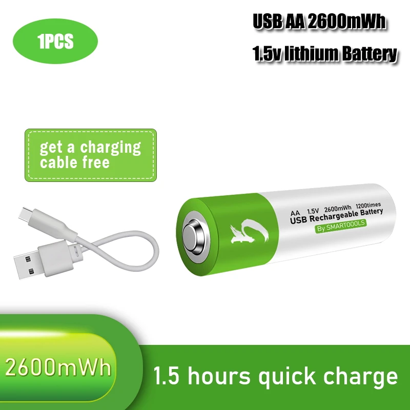 Zmogljivostjo 1,5 V AA Baterija li-ion 2600mwh li-polymer with USB polnilna litij-usb je baterija + USB kabel