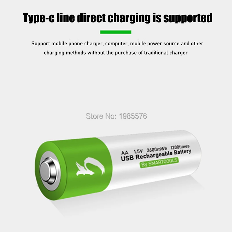 Zmogljivostjo 1,5 V AA Baterija li-ion 2600mwh li-polymer with USB polnilna litij-usb je baterija + USB kabel