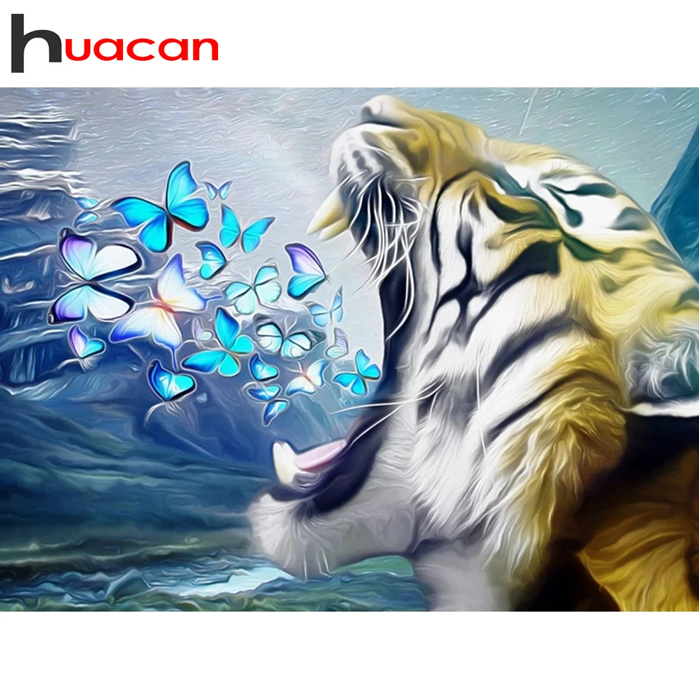 Huacan Celoten Kvadratni/Krog Diamond Slikarstvo Tiger Živali Domov Dekoracijo Diamond Mozaik Metulj Dekoracijo Sten
