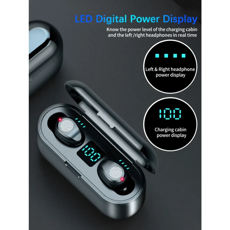 Nova Nevtralna F9 Binaural Bluetooth Slušalke TWS Dotik Polnjenje LEDdisplay V Uho Mini Čepkov Brezžični 1200 MAh Slušalke