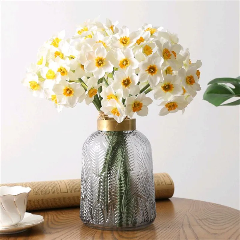 18pcs Umetni Cvetovi Narcis Simulacije Svilena bela/rumena Narcise za Dekoracijo Doma svate Centerpieces Cvet