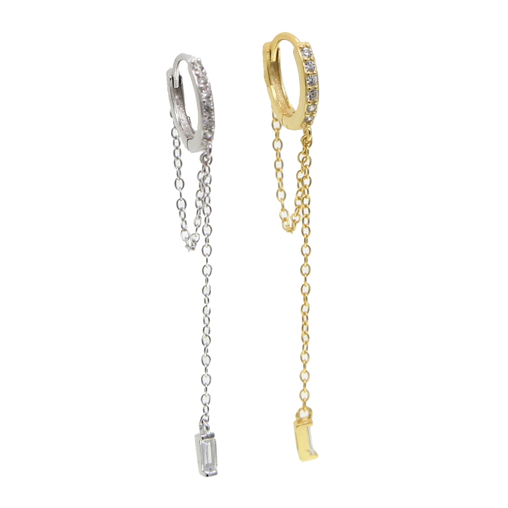 2021 novo prispeli moda mini hoop zlata, srebrna barva uhan s cz tlakovane dolge verige tassel poročni uhani