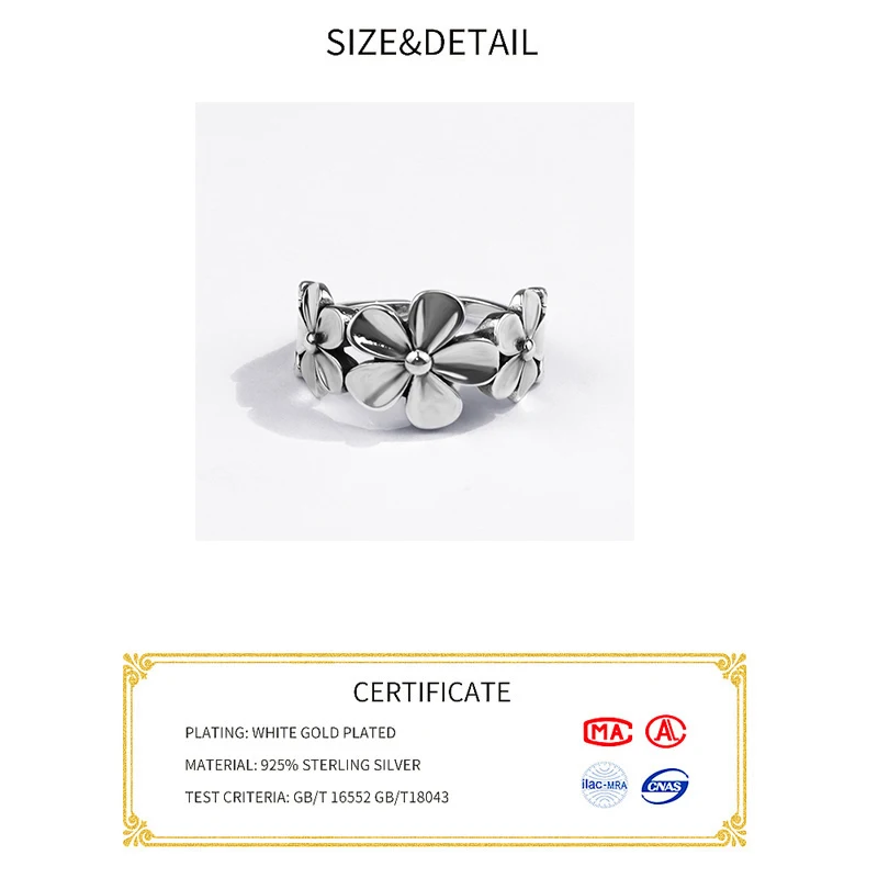 925 Sterling Silver Obroči Za Ženske Retro Cvetje Parov Modne Tendy Letnik Ročno Geometrijske Stranka Nakit Darila
