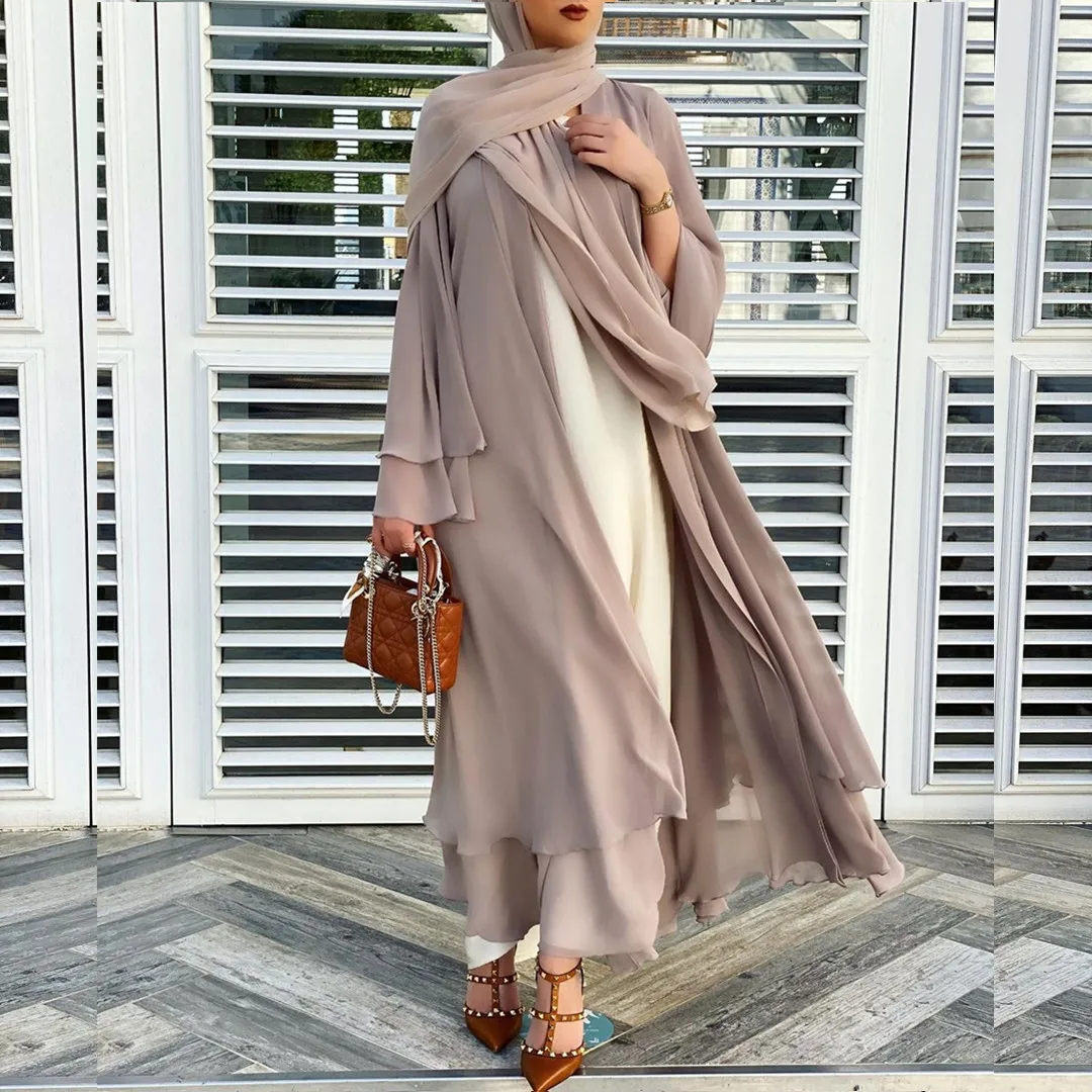 Muslimanski Svila Šifon Jopico Abaya Celotno Obleko Kimono Dolgo Haljo Halje Femme Jubah Dubaj Bližnjem Vzhodu Ramadana Eid Arabski Islamski
