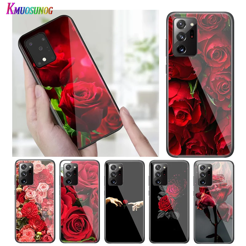 Svetlo Črni Pokrov Lepe Rdeče Vrtnice za Samsung S20 Ultra Plus A91 A81 A71 A51 A41 A21 A31 A21S A11 5G Primeru Telefon