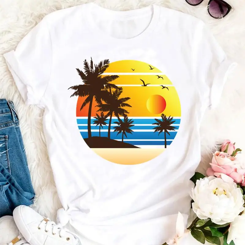 Ženske Poletne Počitnice na Plaži, Dame 90. letih Tshirts Risanka Moda Kratek Rokav Obleke Grafični T Vrh Damo Natisniti Ženski Tee T-Shirt