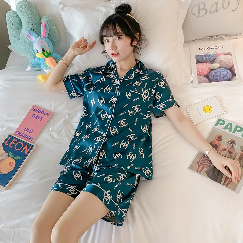 2021 poletje Žensk Ledu Svileno Pižamo Kratka sleeved Svoboden Sleepwear Seksi Tanke Oddelek za Simulacijo Svile Velik obseg Dame Sleepwear