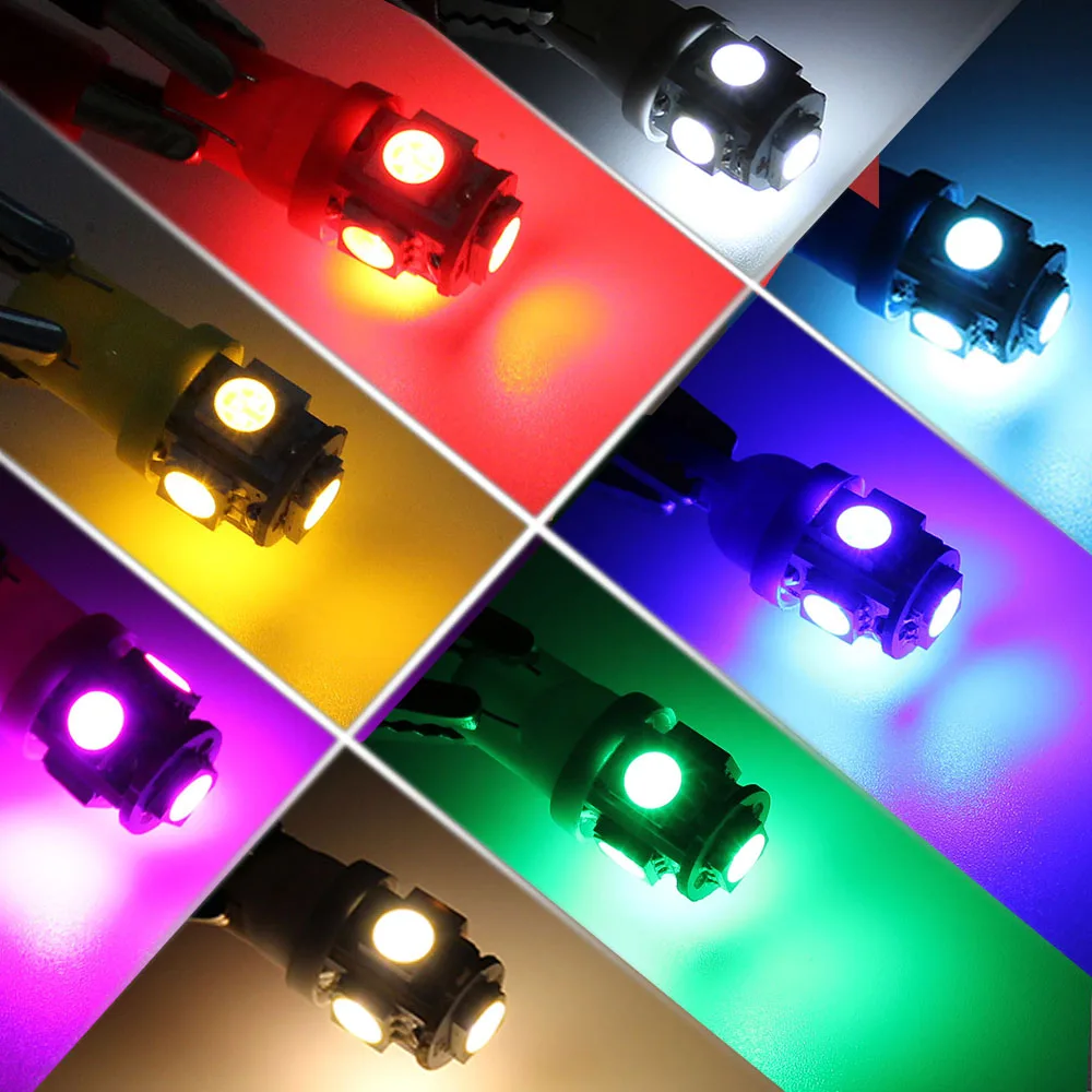 10pcs T10 W5W LED Žarnice 5 SMD LED Bela Modra Rdeča Rumena Zelena 194 168 Super Svetla klin Luči, žarnice Žarnice 12V 5050 SMD