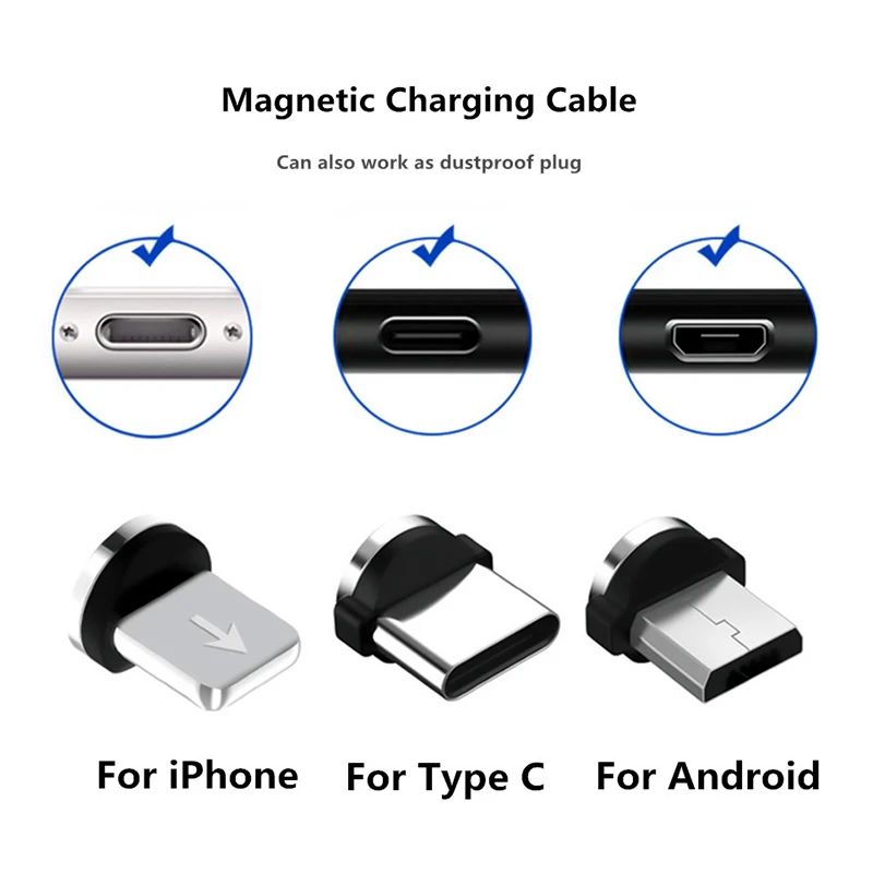 Magnetni krog Kabla Tip vtiča C Micro USB C Čepi za Hitro Polnjenje Telefona Microusb Tip-C Magnet Polnilnik Za iPhone 11 12 Pro
