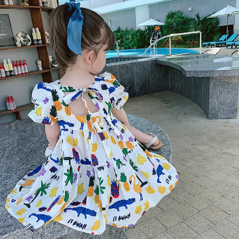 Otroci Princesa Obleke Za Dekle Poletje Sadje Živali Tiskanja Backless Obleko 3-7Y Dekleta Priložnostne Kostum vestidos korejski Otroška Oblačila