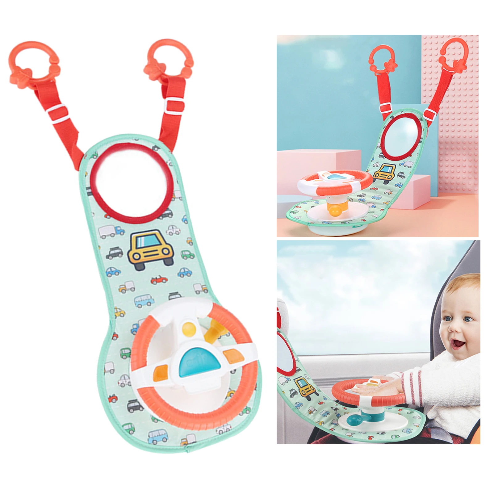 Baby Avtomobilski Sedež Igrače za Dojenčke s Ogledalo Carseat Sedež Nazaj Igrače Volan z Glasbo, Luči in Vožnje Zvoki