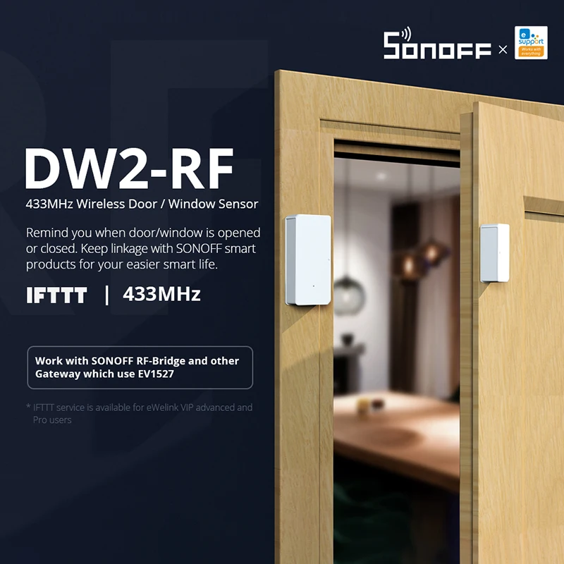SONOFF DW2-RF 433MHZ Brezžična Pametna Vrata Okno Alarma Infrardeči Senzor Home Security APP Remote Control Smart Scene Senzor