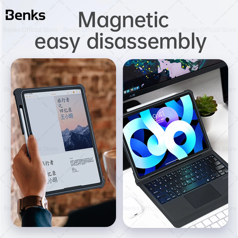 Benks Večnamenske Magnetne sledilno ploščico Tipkovnice, Ohišje Za iPad 11 Zrak 4 10.9 2020 2018 10.5 7 8 10.2 Bluetooth Združljivim Pokrov