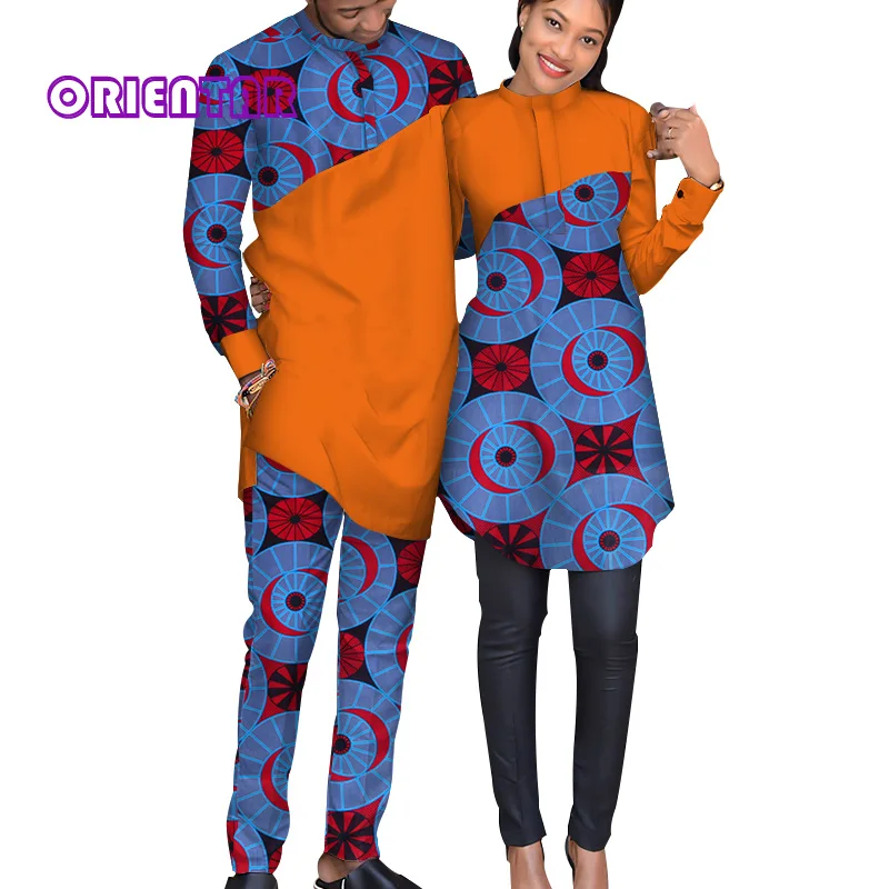 Afriška Oblačila za Žensko in Človek Mozaik Afriške Tiskanja Moških Obleko Ženske Shirt Obleko Bazin Riche Afriške Nekaj Oblačil WYQ124