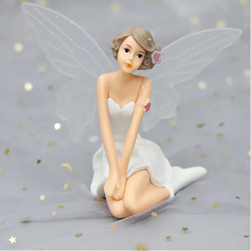 Vila Vrt Miniaturni Beli Cvet, ki Plujejo pod Angel Figur DIY Doma Dekoracijo Obrti, Mikro Krajine Desk Dekor Torta Okraski