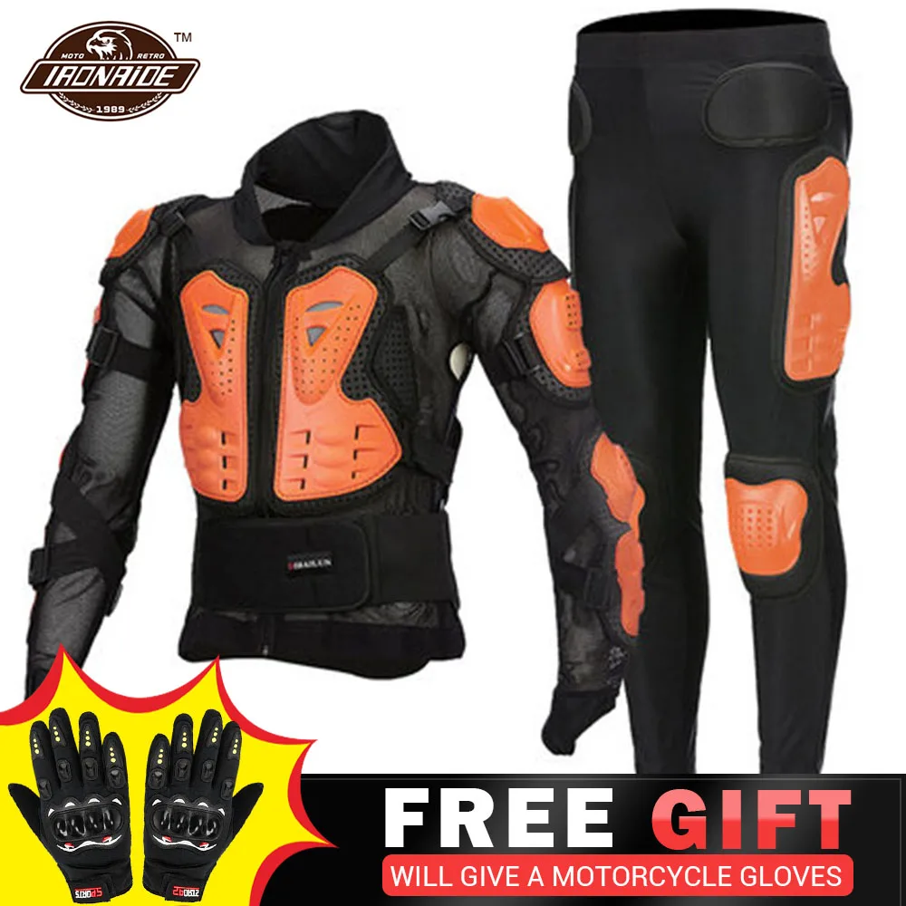 Oranžna Motoristična Jakna Moški Motocikel Telo Oklep Motokros Jakna+hlače Dirke Moto Motorbiker Varstvo Velikost S-5XL