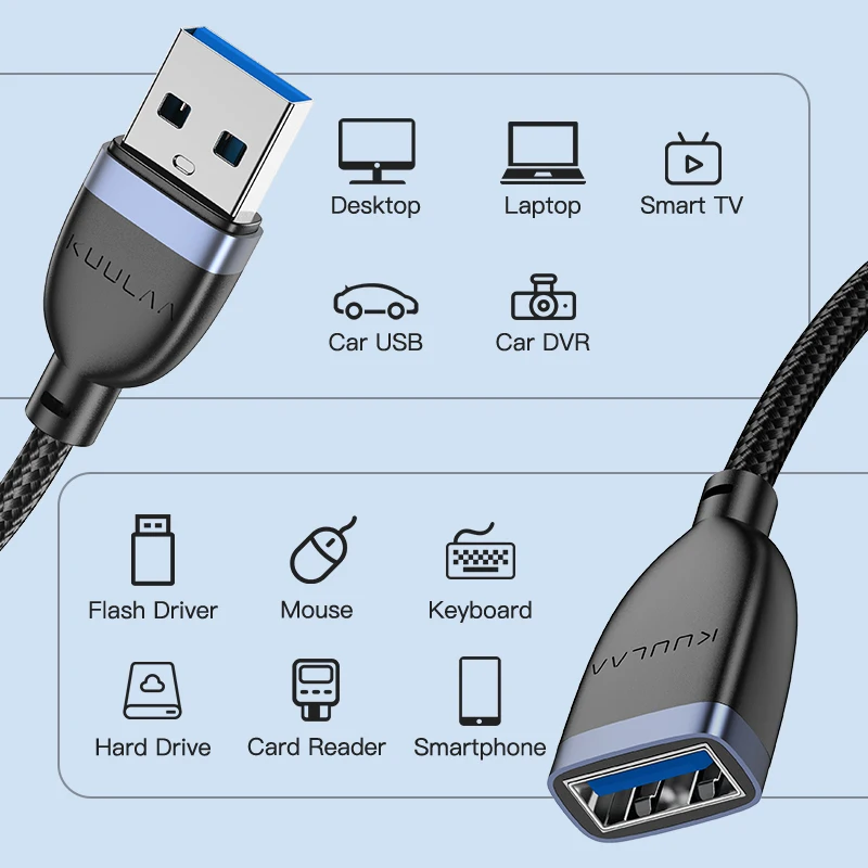 KUULAA USB Podaljšek USB 3.0 2.0 Kabel, Moški-Ženska Sinhronizacijo Podatkov USB Podaljšek Kabel za Računalnik, Tiskalnik Pametnih PS4 SSD