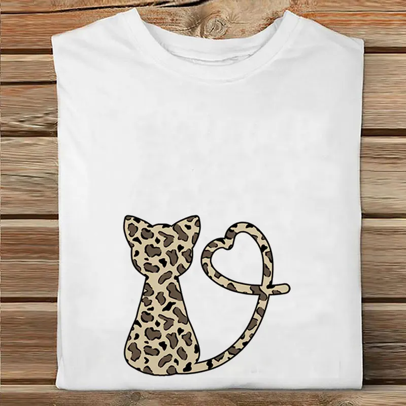 2021 NOVO Kratek Rokav Risanka Naslikal Mačka Ljubezen Leopard Otrok Malčka Tshirt Vrhovi Za Dekleta Od 2 Do 9 Let Bela Tshirt