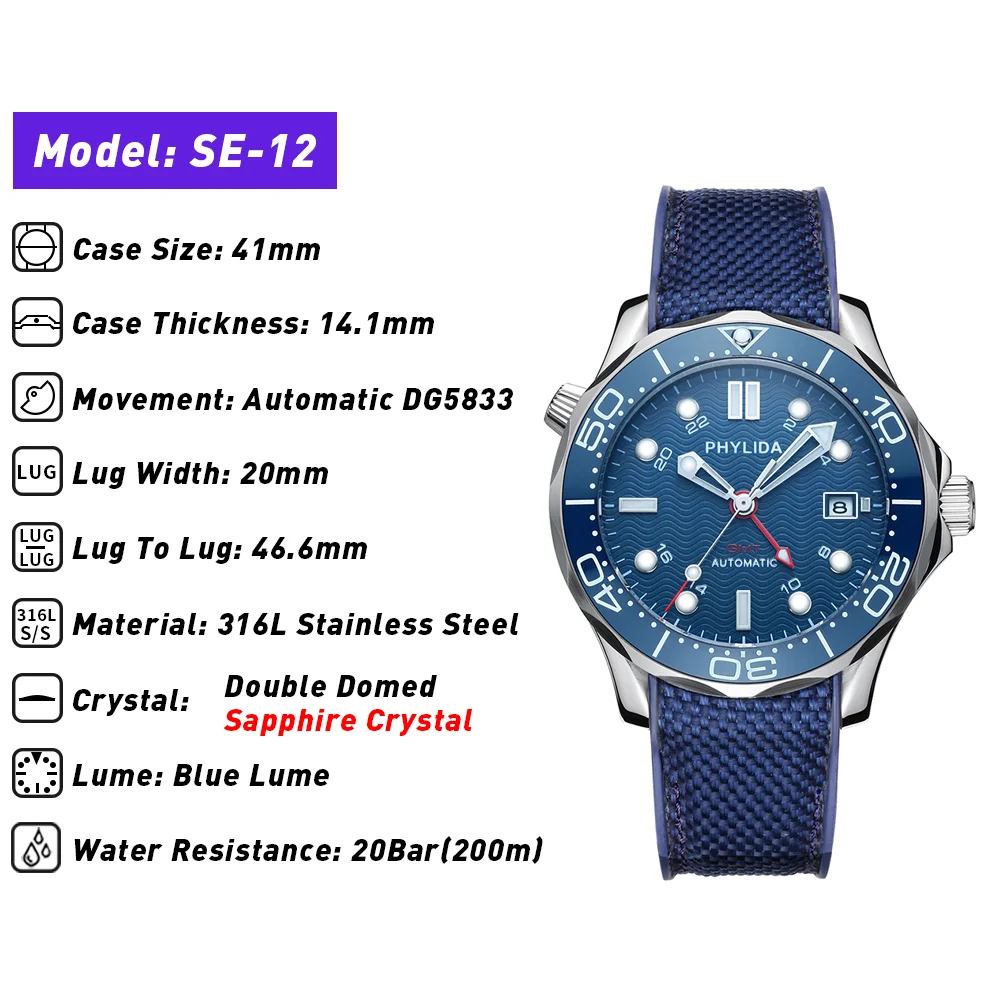 200 M Nepremočljiva, Avtomatski GMT Watch Modno Razkošje Mehansko ročno uro iz Nerjavečega Jekla Gledal Modro moških relogio masculino