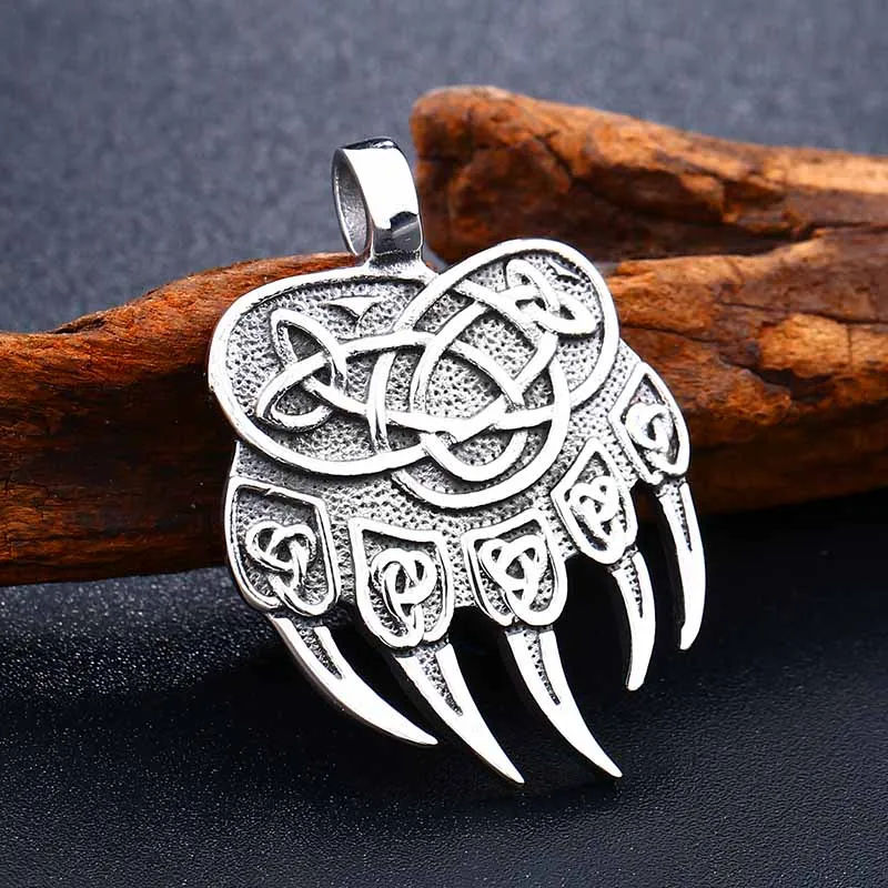Lepe Amulet Viking Bog Simbol obesek iz plemenitega jekla Warding Velesu Medved Šapa z srečen vozel verige Nakit Ogrlica