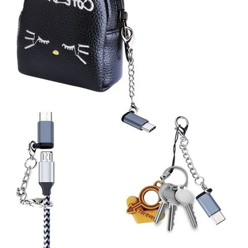 Tip C Adapter USB-C Mikro USB Pretvornik Z Keychain Za Android Typec Na Mikro Usb Z Keychain Aluminij Zlitine Adapter