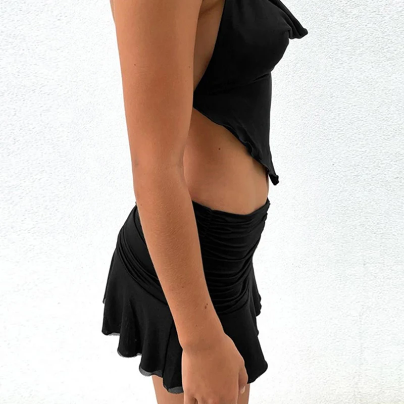 Naguban Krila Za Ženske Visok Pas Black Preppy Stil Elegantna Ruched Mini Krilo Poletje Seksi Modni 90. letih Priložnostne Dekleta Ples Krilo
