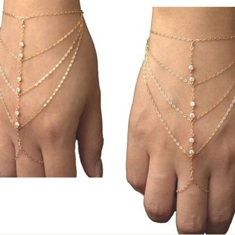 Moda Multi-layer Kristalno Prst Zapestnica Za Ženske Nosorogovo Zlata Barva Zapestnice & Bangles Darilo Stranka Nakit Trgovini
