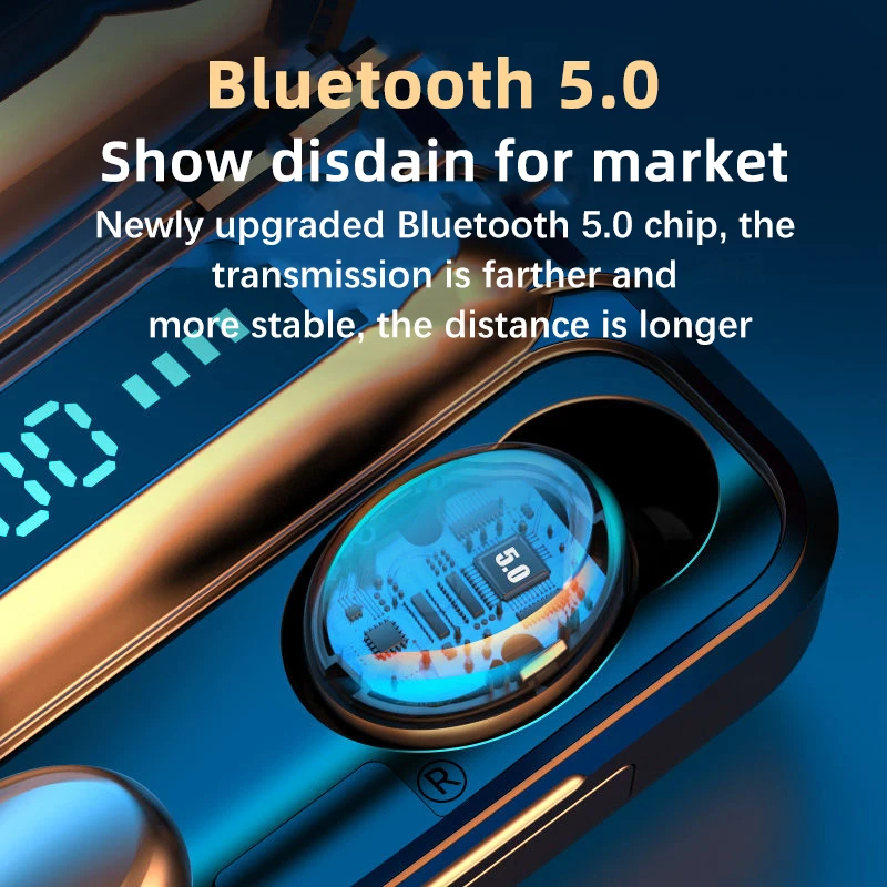 F9 Brezžične Slušalke Bluetooth5.0 Čepkov Nepremočljiva Globok Bas Slušalke Z Portable Power Bank Smart LED Zaslon Slušalke
