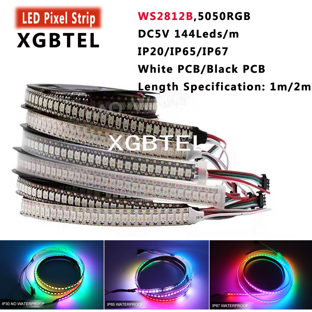 5V WS2812B RGB LED Trakovi SMD5050 1m 2m Full Color Pixel Nepremočljiva Luči 144 Led / M, vodoodporni ip67 voda za zunanjo uporabo