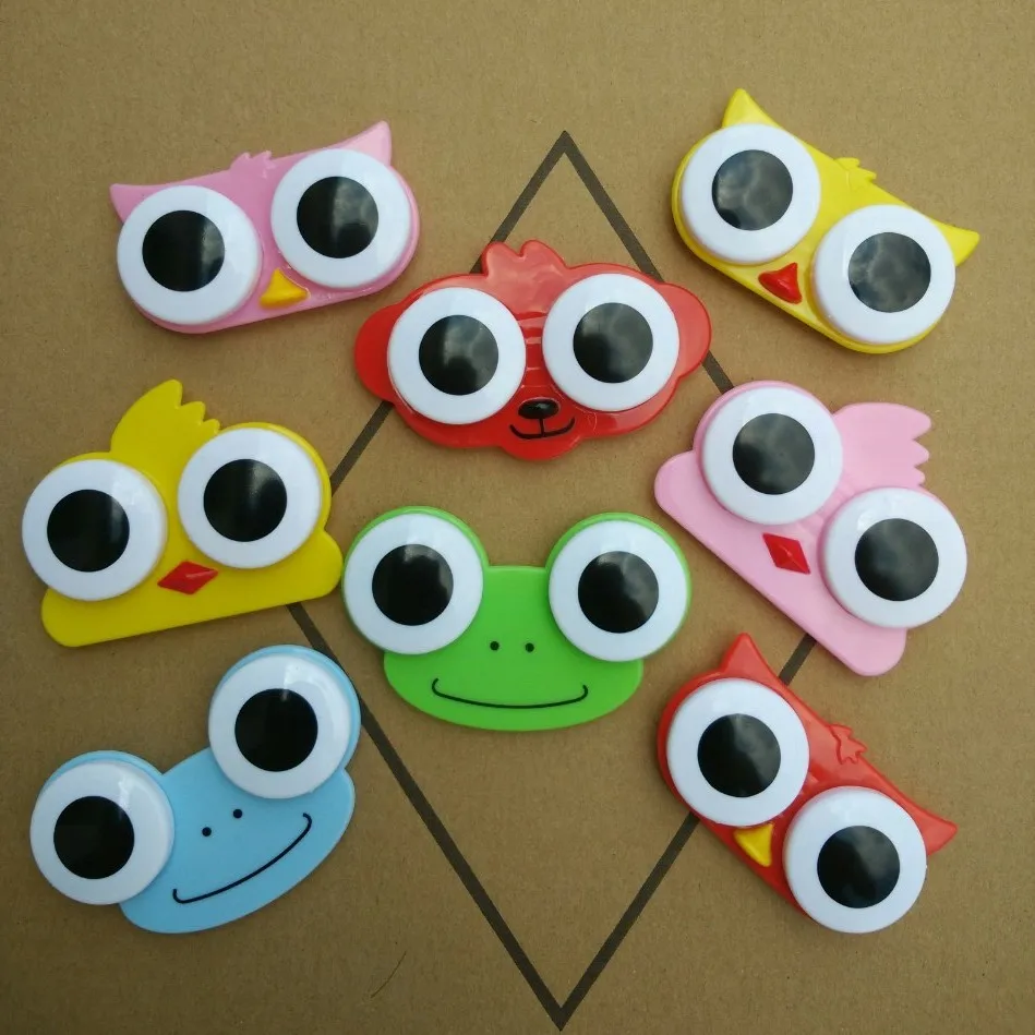 1PC 4 Barve, Sladko 3D Cartoon Big Eyes Kontaktnih Leč Box & Primeru Sova Žaba Živali Obliko Kontaktne Leče Primeru Brezplačna Dostava