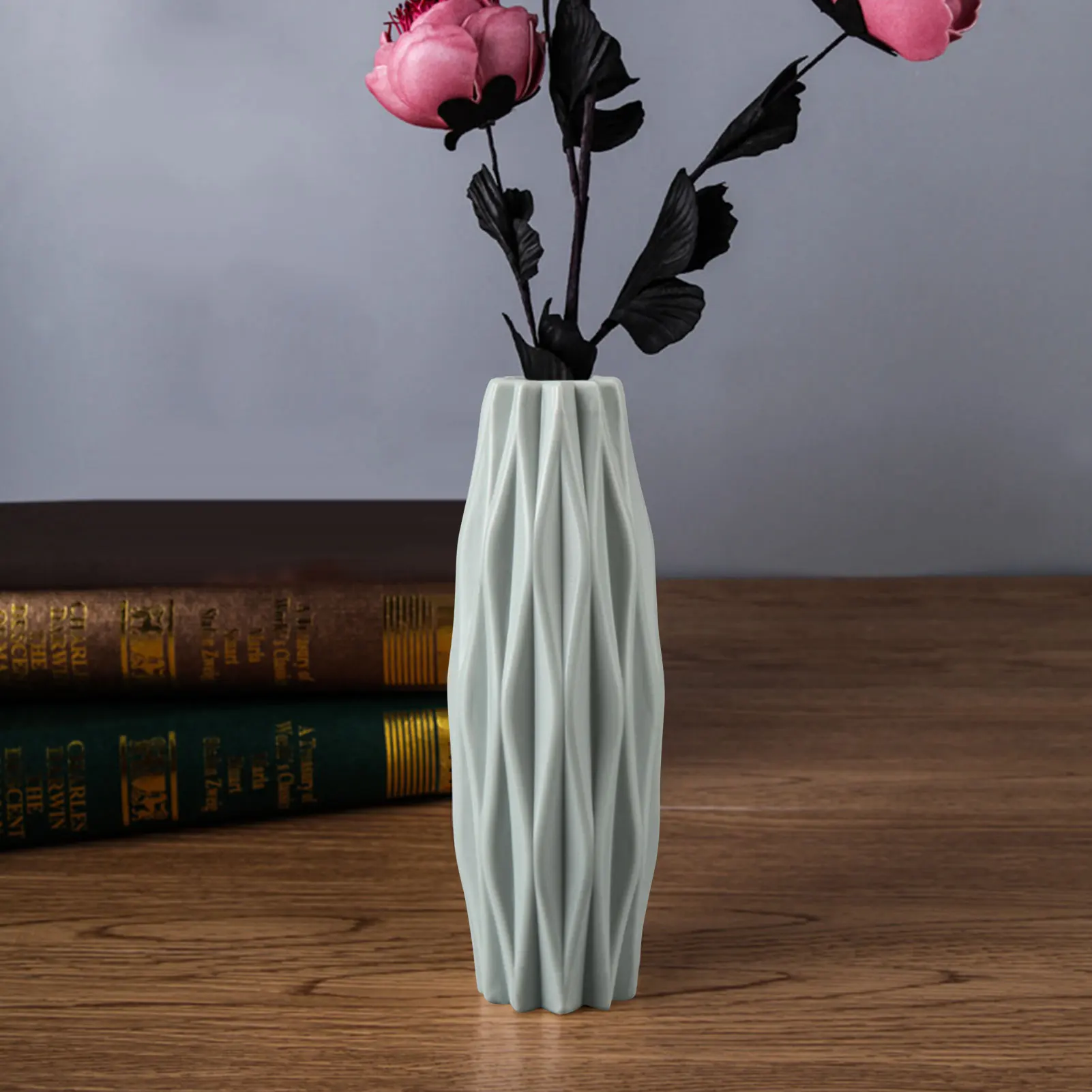 Plastični Posušene Vaza Nordijska Cvetlični Aranžma Posodo Cvet Vazo Imitacije Keramični Cvetlični Lonček Withe Roza, Modra