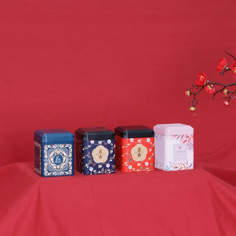 Nova Škatla Za Shranjevanje Majhnih Kava Čaj Caddy Shranjevanje Jar Kvadratnih Zaprti Čaj Listi Železa Pakiranje Polje Kitajski Slog Posodo Pločevinke