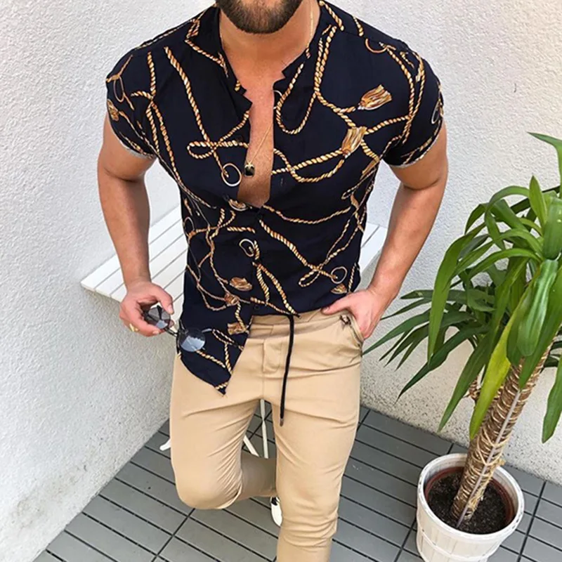 Nov Poletni moška Kratka Sleeved Print Majica 2021 Vroče Prodajalec Retro Priložnostne Etnične Hawaiian Slog Brez Ovratnika Velike Ohlapno Majico