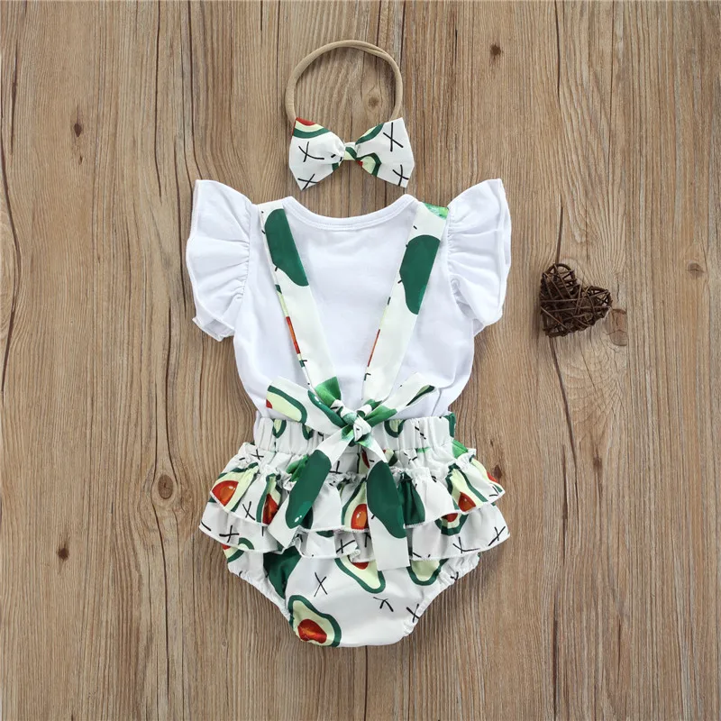 2021 Baby Girl\u2019s Priložnostne Obleko Sveže Letenje Rokav Romper Tiskanja Suspender Hlače Glavo Otroka Kompleti Oblačil