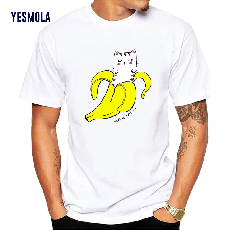 YESMOLA Banana Print Majica s kratkimi rokavi Jesti Me Ženske Bombaž O Vratu Kratek Rokav Tees Vrhovi Banana in Mačka Poleti Ženske Tshirt Smešno