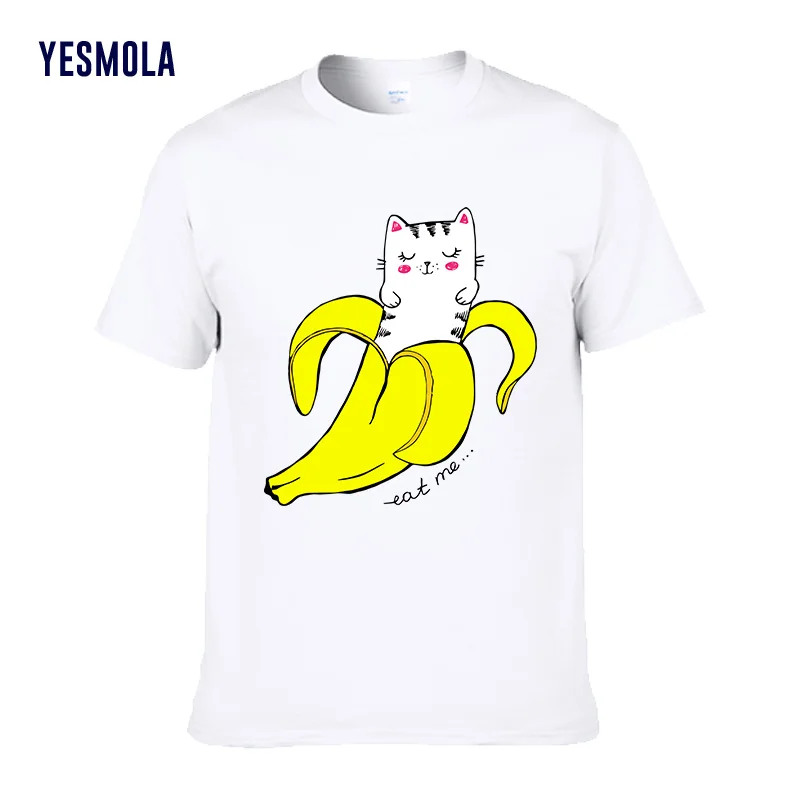 YESMOLA Banana Print Majica s kratkimi rokavi Jesti Me Ženske Bombaž O Vratu Kratek Rokav Tees Vrhovi Banana in Mačka Poleti Ženske Tshirt Smešno